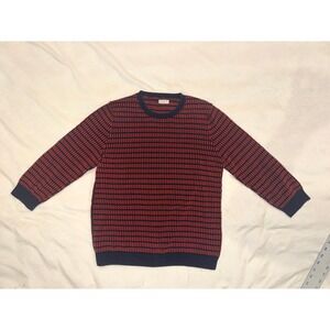 J.Crew Womens Navy Blue Orange Textured Knit Cotton Sweater Small (333)